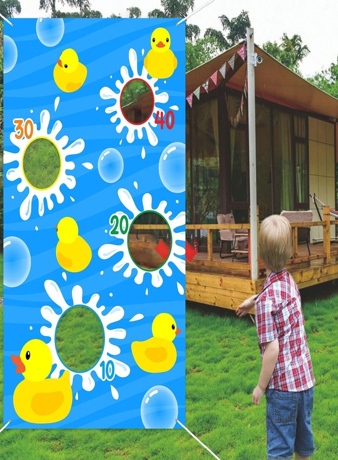 DZTRELFK Cartoon Little Yellow Duck Toss Games Banner Backdrop Animals Theme Decor Decorations for Indoor Outdoor Ducky Duck Birthday Party Supplies Favors Background Photo Booth Props - Image 1